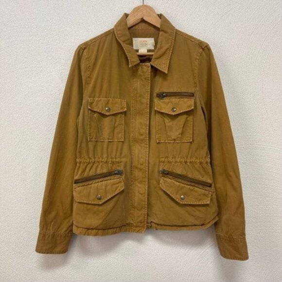 J. Crew Classic Twill Chino Relaxed Boyfriend Tan/Brown Full Zip Jacket Sz Mediu - Picture 1 of 10